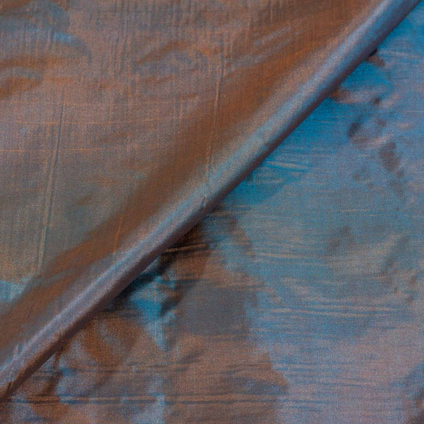 Sky Blue To Rust Two Tone Pure Silk Fabric