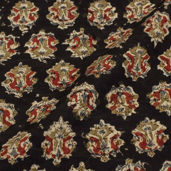 Black Colour Natural Kalamkari Cotton Fabric