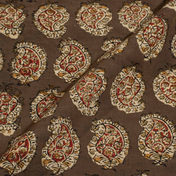Olive Brown Colour Natural Kalamkari Cotton Fabric