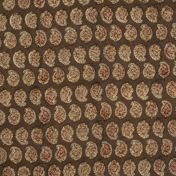 Olive Brown Colour Natural Kalamkari Cotton Fabric