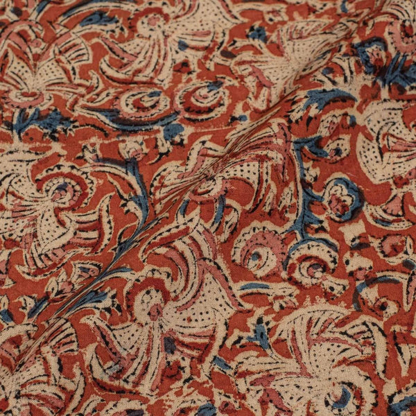Brick Red Colour Natural Kalamkari Cotton Fabric