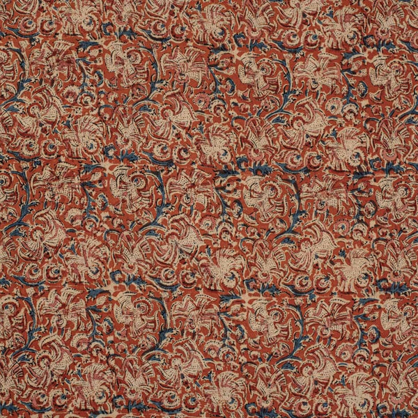 Brick Red Colour Natural Kalamkari Cotton Fabric