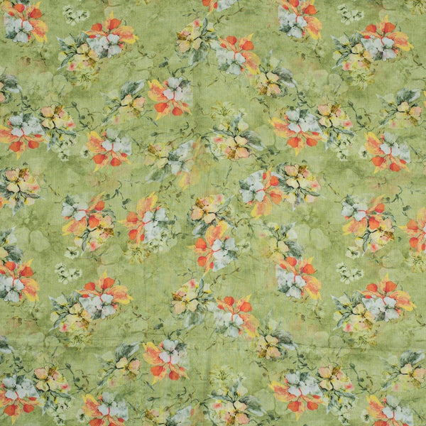 Pastel Green Colour Floral Print Cotton Mal Fabric