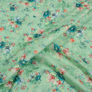 Pastel Green Colour Floral Print Cotton Mal Fabric