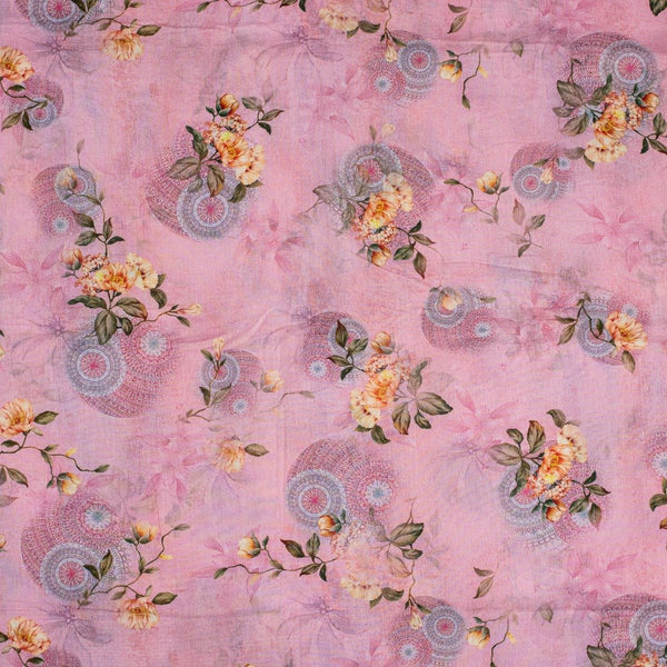 Light Pink Colour Floral Print Cotton Mal Fabric