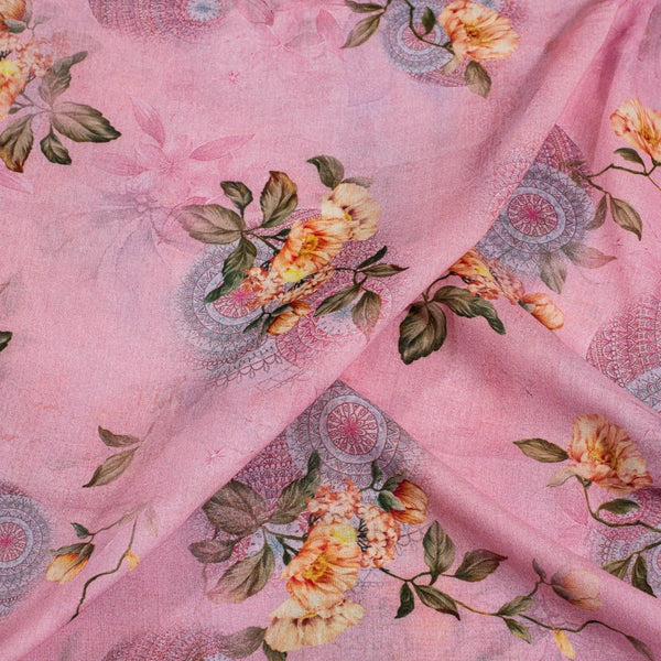 Light Pink Colour Floral Print Cotton Mal Fabric
