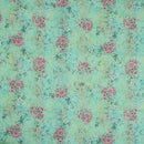 Pastel Green Colour Floral Print Cotton Mal Fabric