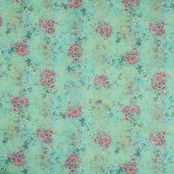 Pastel Green Colour Floral Print Cotton Mal Fabric