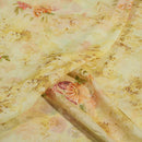 Pale Yellow Colour Floral Print Cotton Mal Fabric