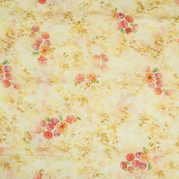 Pale Yellow Colour Floral Print Cotton Mal Fabric
