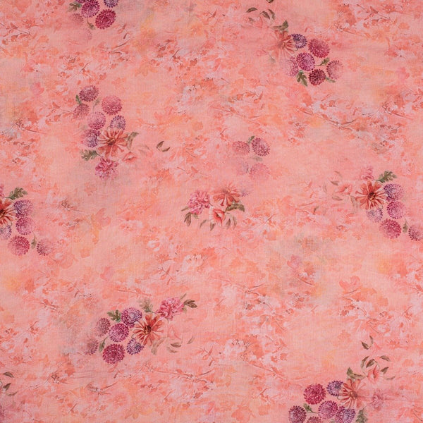 Peach Pink Colour Floral Print Cotton Mal Fabric