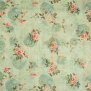Pastel Green Colour Floral Print Cotton Mal Fabric