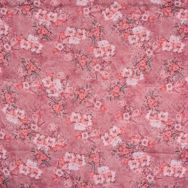 Dusty Pink Colour Floral Print Cotton Mal Fabric