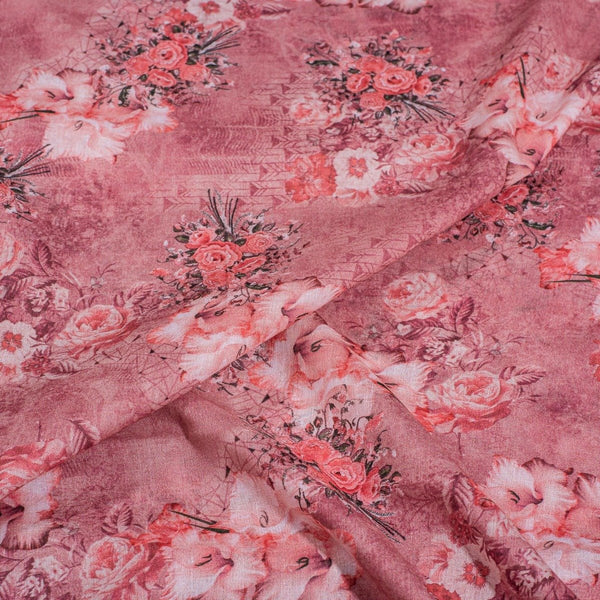 Dusty Pink Colour Floral Print Cotton Mal Fabric