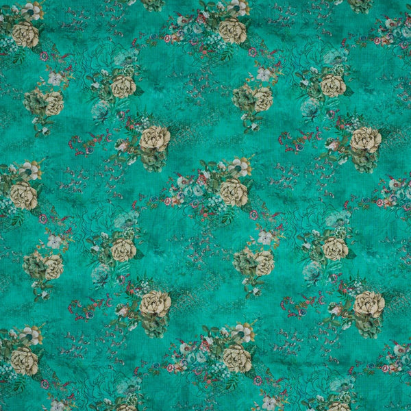 Emerald Green Colour Floral Print Cotton Mal Fabric
