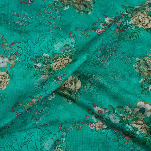 Emerald Green Colour Floral Print Cotton Mal Fabric