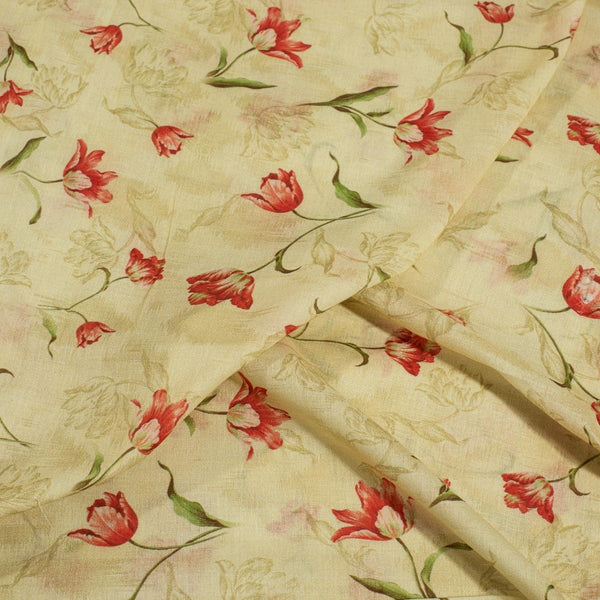Cream Yellow Colour Floral Print Cotton Mal Fabric