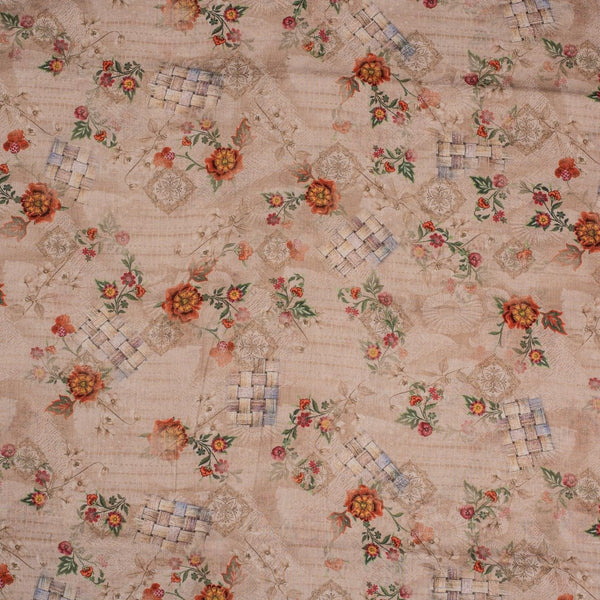 Nut Brown Colour Floral Print Cotton Mal Fabric