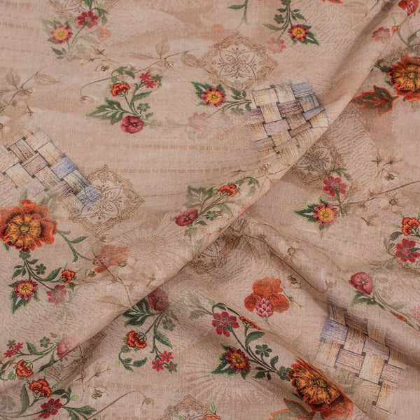 Nut Brown Colour Floral Print Cotton Mal Fabric