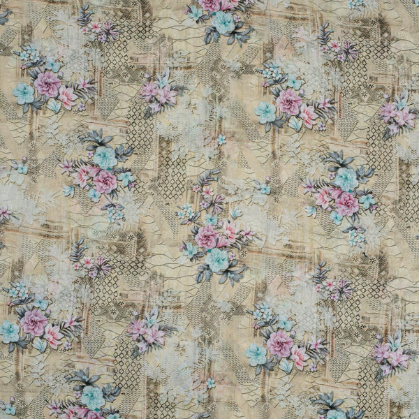 Ivory Colour Floral Print Cotton Mal Fabric