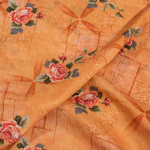 Apricot Orange Colour Floral Print Cotton Mal Fabric