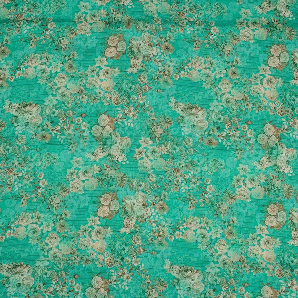 Green Colour Floral Print Cotton Mal Fabric