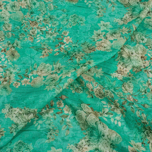 Green Colour Floral Print Cotton Mal Fabric