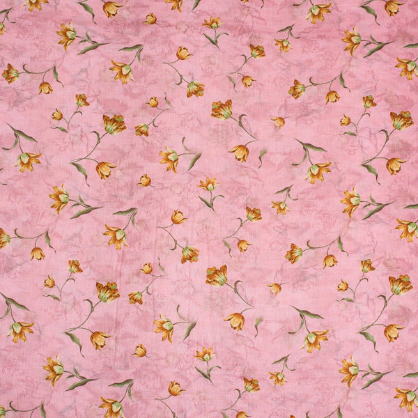  Pink Colour Floral Print Cotton Mal Fabric