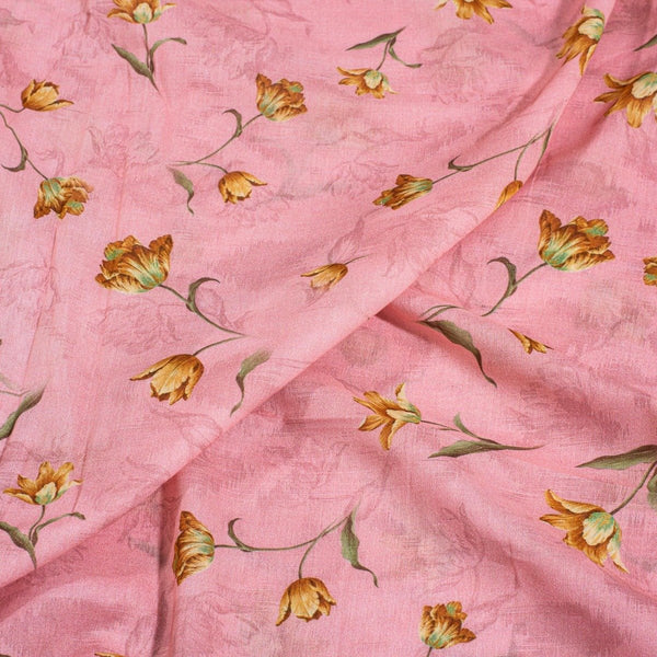 Pink Colour Floral Print Cotton Mal Fabric