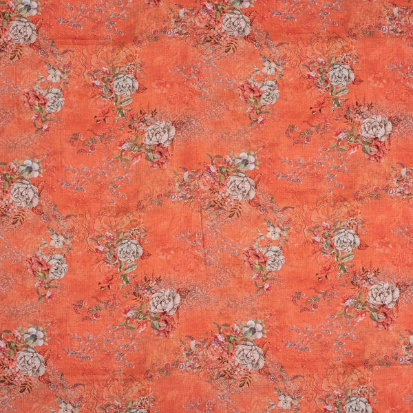 Saffron Colour Floral Print Cotton Mal Fabric