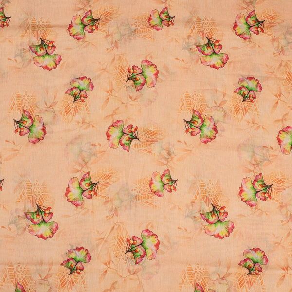 Butterscotch Colour Floral Print Cotton Mal Fabric