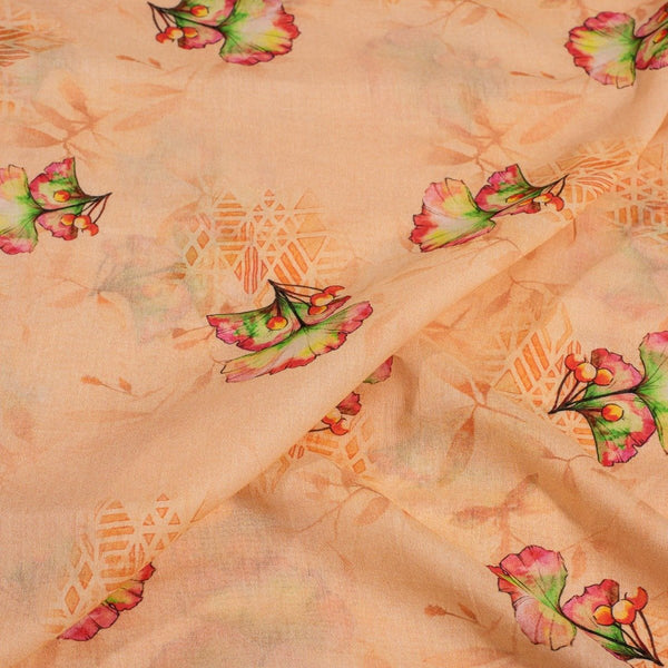 Butterscotch Colour Floral Print Cotton Mal Fabric