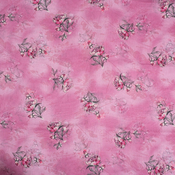 Lavender Colour Floral Print Cotton Mal Fabric