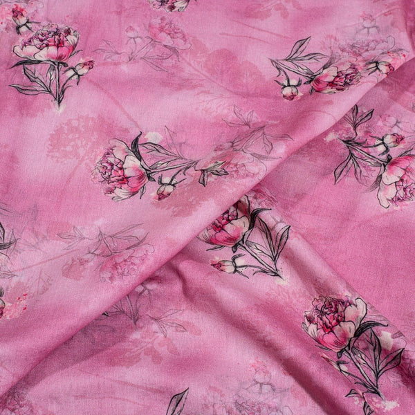 Lavender Colour Floral Print Cotton Mal Fabric