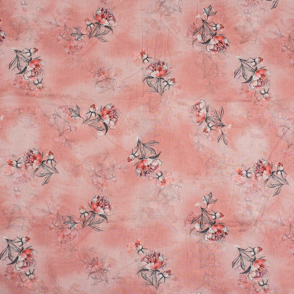 Pastel Pink  Colour Floral Print Cotton Mal Fabric