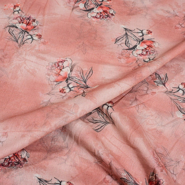Pastel Pink  Colour Floral Print Cotton Mal Fabric