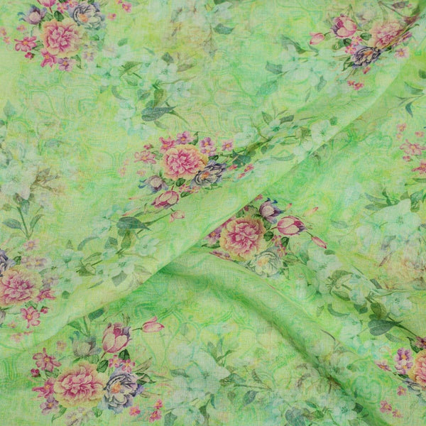 Light Green  Colour Floral Print Cotton Mal Fabric