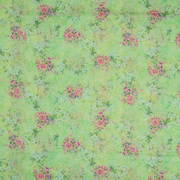 Light Green  Colour Floral Print Cotton Mal Fabric