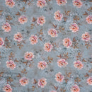 Grey Colour Floral Print Cotton Mal Fabric