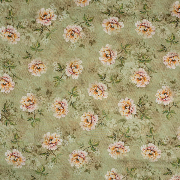 Olive Colour Floral Print Cotton Mal Fabric