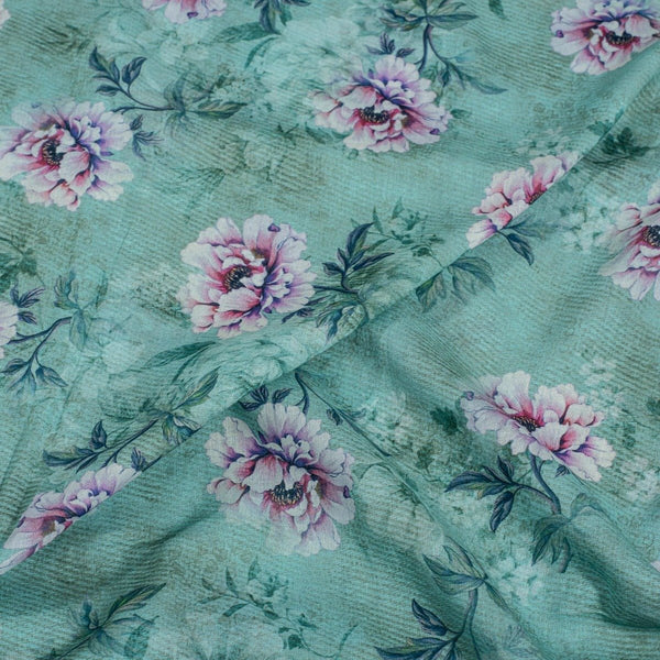 Aqua Sky  Colour Floral Print Cotton Mal Fabric