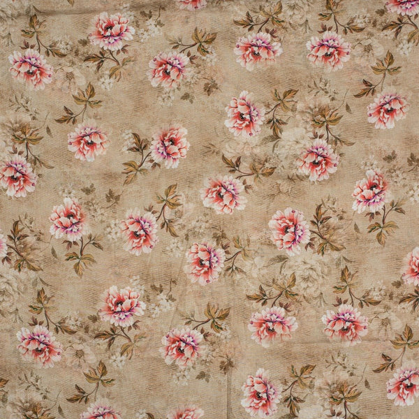Beige  Colour Floral Print Cotton Mal Fabric