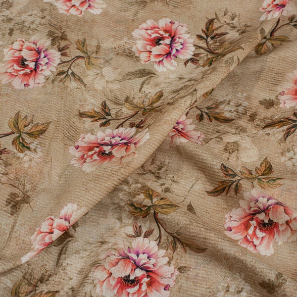 Beige  Colour Floral Print Cotton Mal Fabric