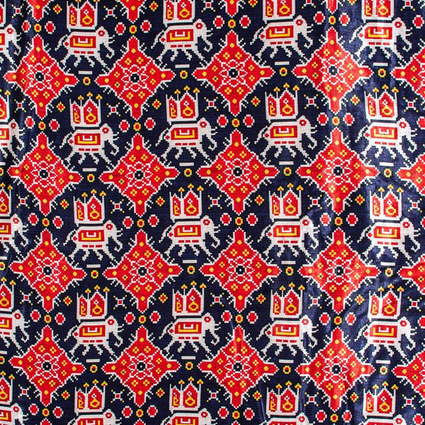 Navy Blue Colour Digital Patan Patola Print Gaji Fabric