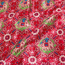 Cherry Red Colour Digital Patan Patola Print Gaji Fabric