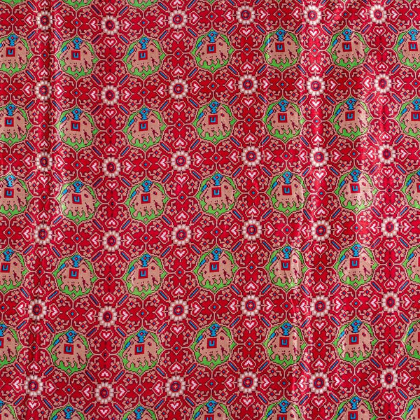 Cherry Red Colour Digital Patan Patola Print Gaji Fabric