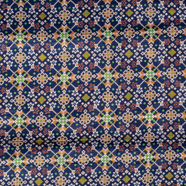 Dark Blue Colour Digital Patan Patola Print Gaji fabric