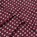 Dark Maroon Colour Polka Dots Print Poly Crepe Fabric