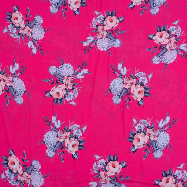 Hot Pink Colour Floral Digital Print Poly Crepe Fabric