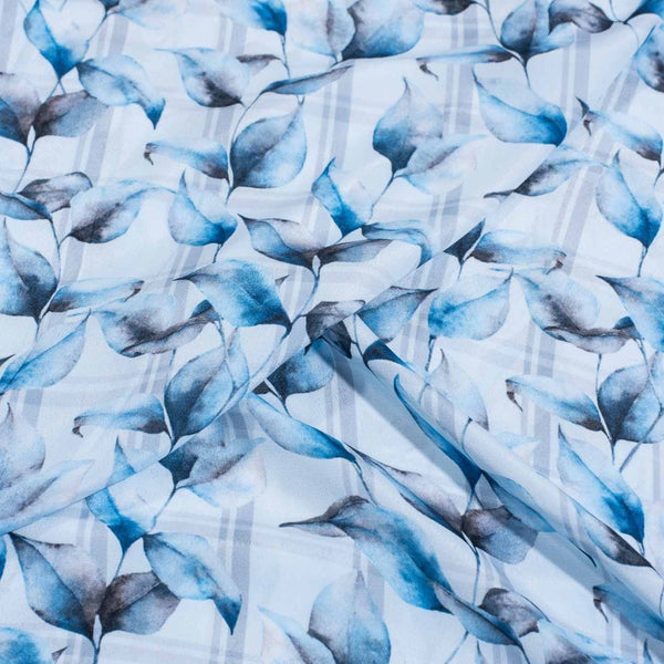 Smoke Grey Colour Floral Digital Print Poly Crepe Fabric